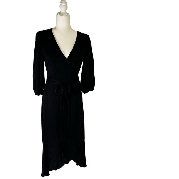 Good American Black Cheetah Print Wrap Dress Romantic Flirty Size 3 (L) - Picture 3 of 10